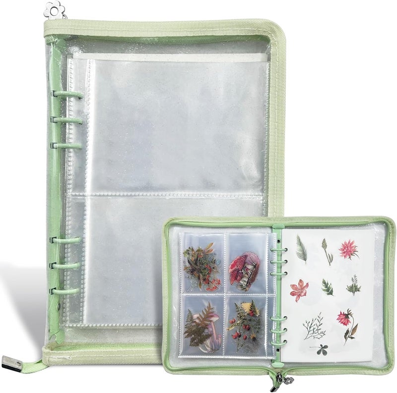 NOCAFI Sticker Storage Organizer Binder A5 Sticker Collecting Book Zipper Album for Adult with Blank Reusable Release Paper and Pocket Pages (Green) - Image 1